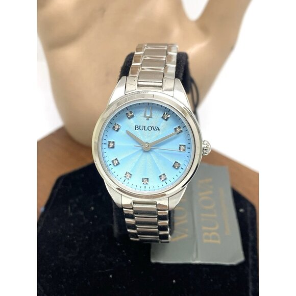 Bulova Women's Watch 96P250 Sutton Quartz Blue Dial Diamond Silver Steel 28mm - Picture 1 of 13